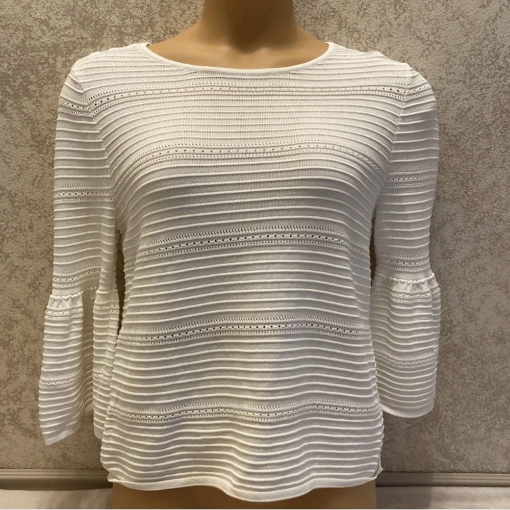 White House Black Market Ribbed White Blouse